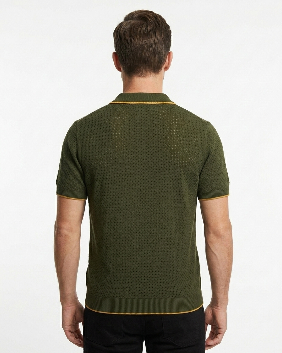 Kalidas Aero Mesh Knit Polo – Olive Green
