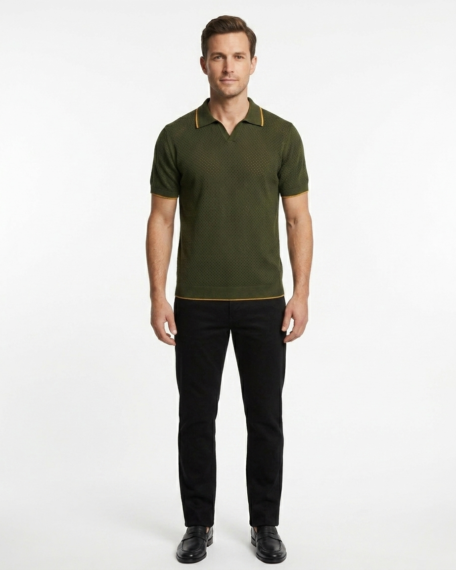 Kalidas Aero Mesh Knit Polo – Olive Green