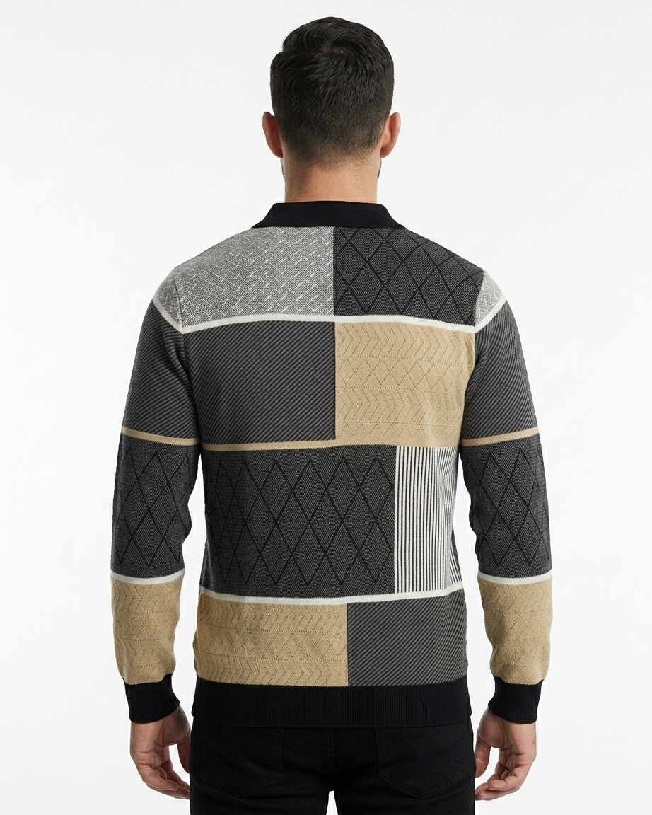 Kalidas Mosaic Knit Quarter-Zip Sweater – Charcoal Multi