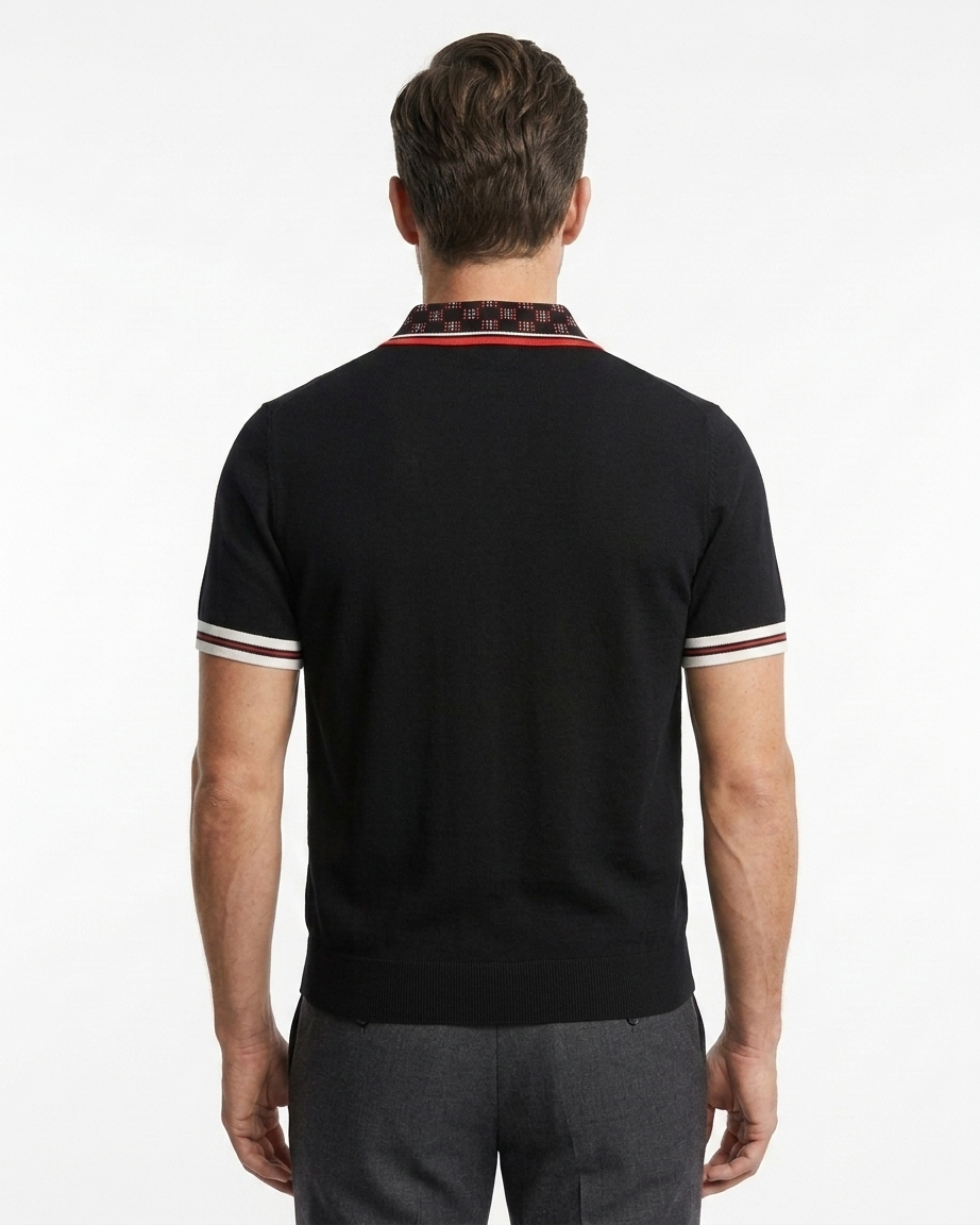 Kalidas Signature Contrast Collar Knit Polo – Midnight Black