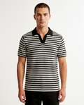 Kalidas Breton Stripe Knit Polo – Black & Ivory