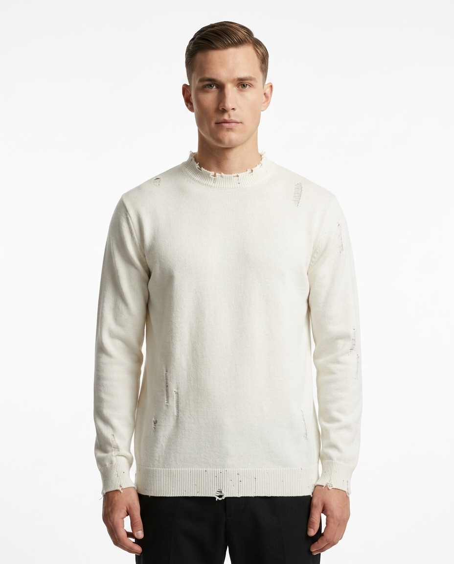 Kalidas Heritage Distressed Fine Knit Sweater – Ivory White