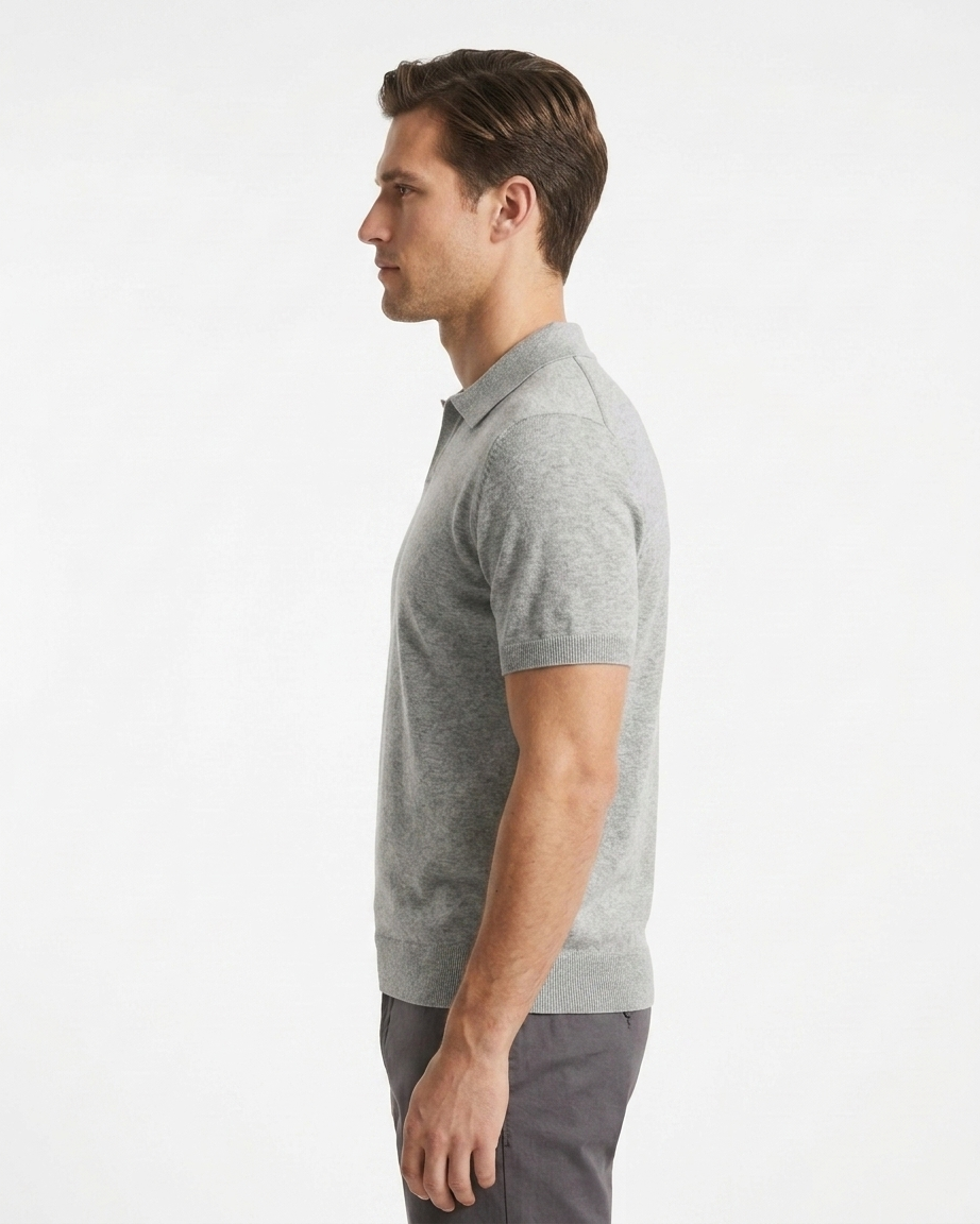Kalidas Heritage Fine Knit Polo – Heather Grey