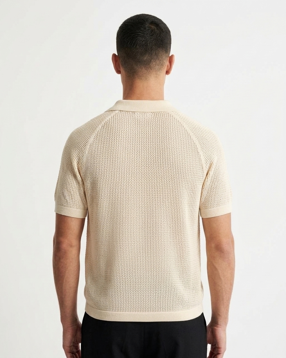 Kalidas Heritage Honeycomb Flat Knit Polo – Cream Ivory