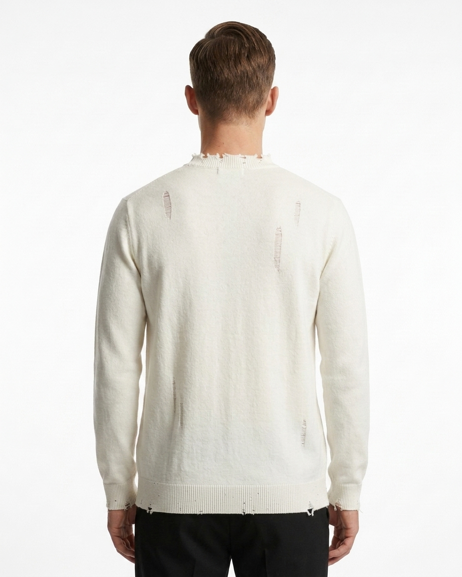 Kalidas Heritage Distressed Fine Knit Sweater – Ivory White