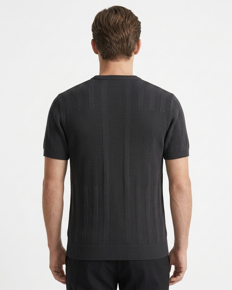 Kalidas Heritage Vertical Texture Flat Knit T-Shirt – Charcoal Black