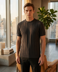 Kalidas Heritage Vertical Texture Flat Knit T-Shirt – Charcoal Black