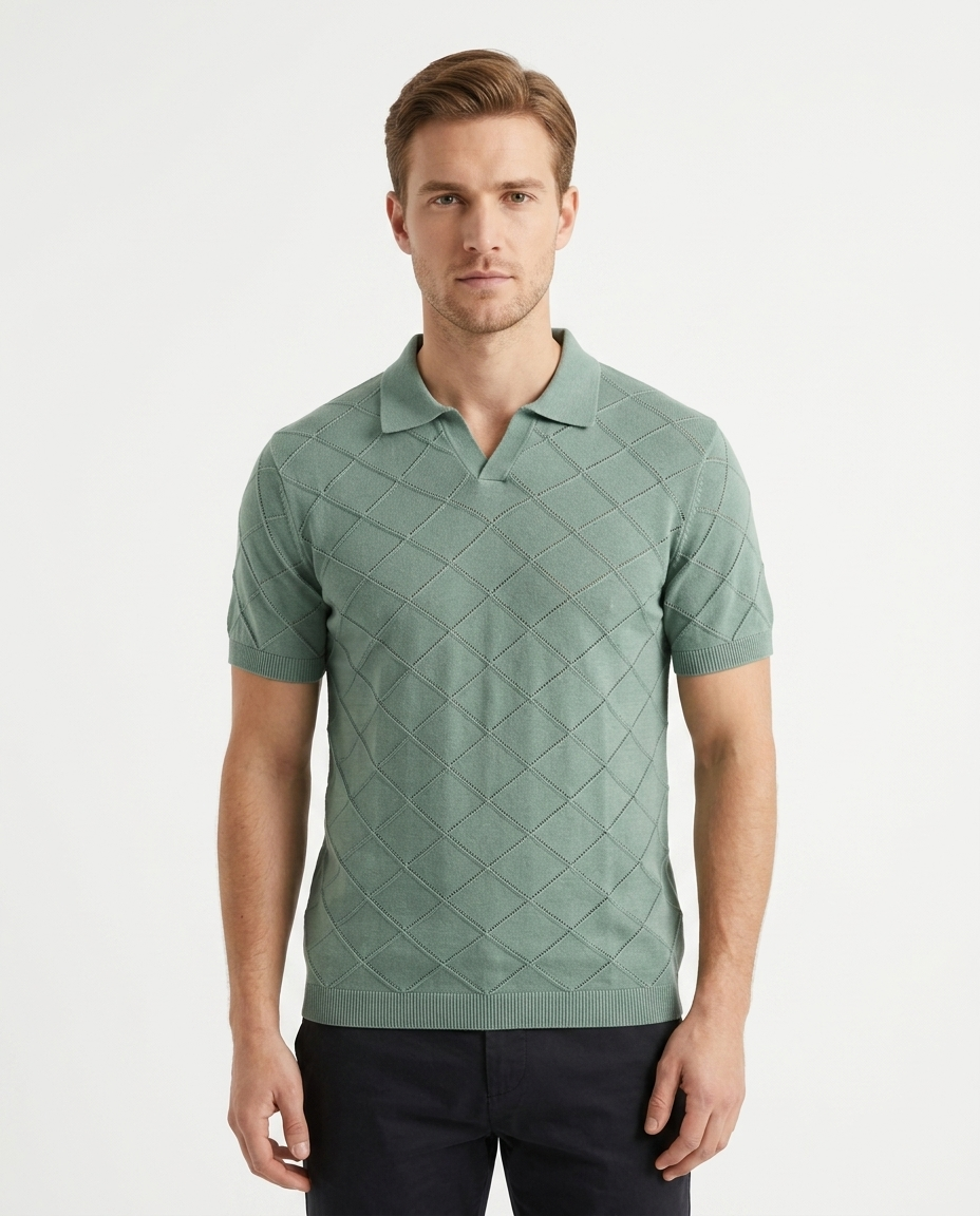 Kalidas Heritage Diamond Knit Polo – Sage Green