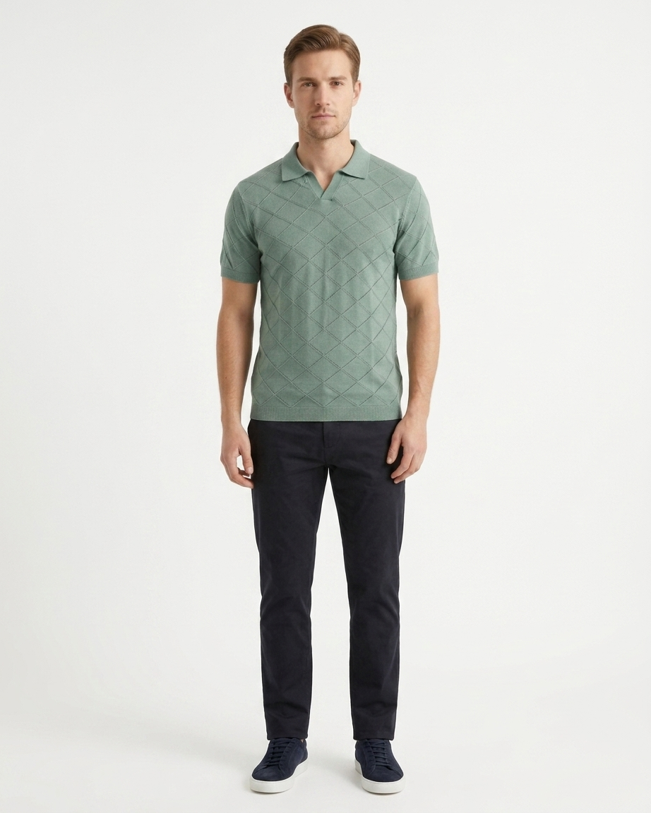 Kalidas Heritage Diamond Knit Polo – Sage Green