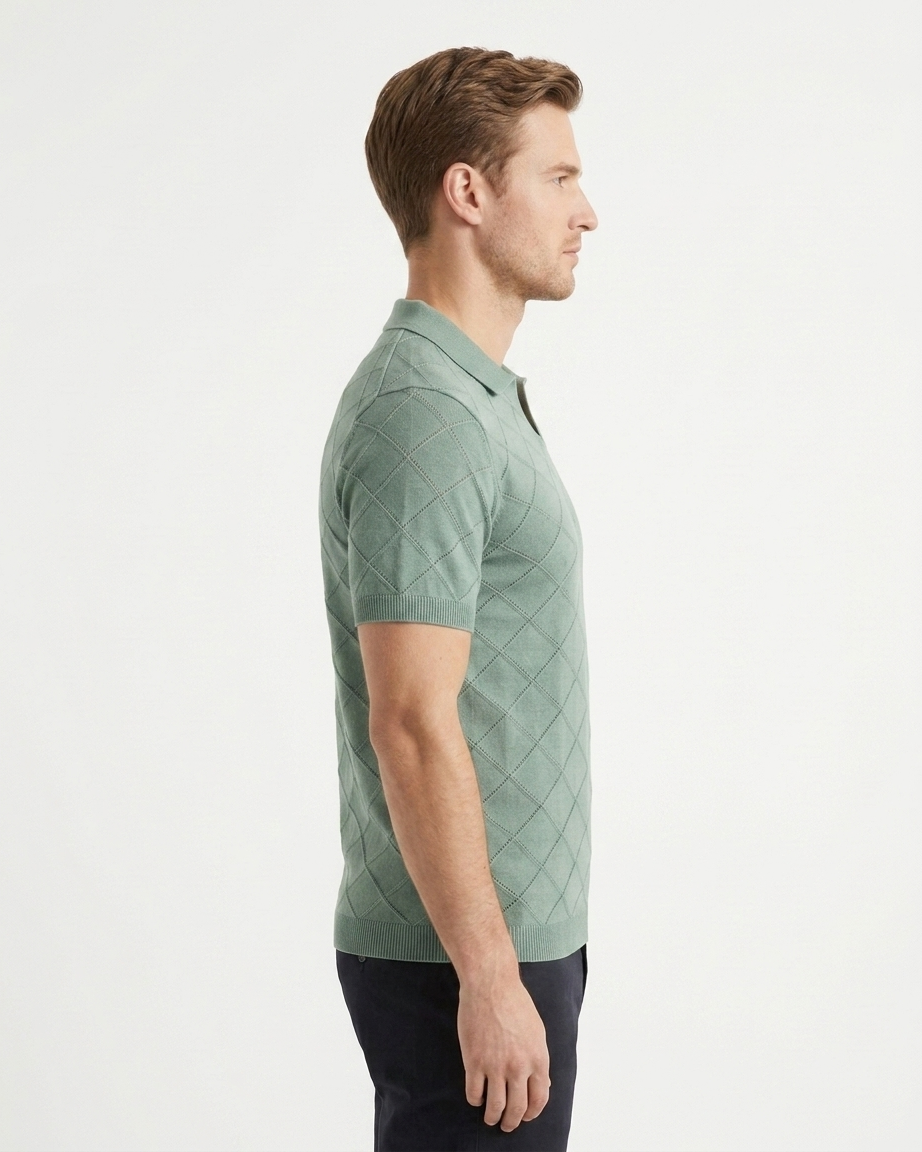 Kalidas Heritage Diamond Knit Polo – Sage Green