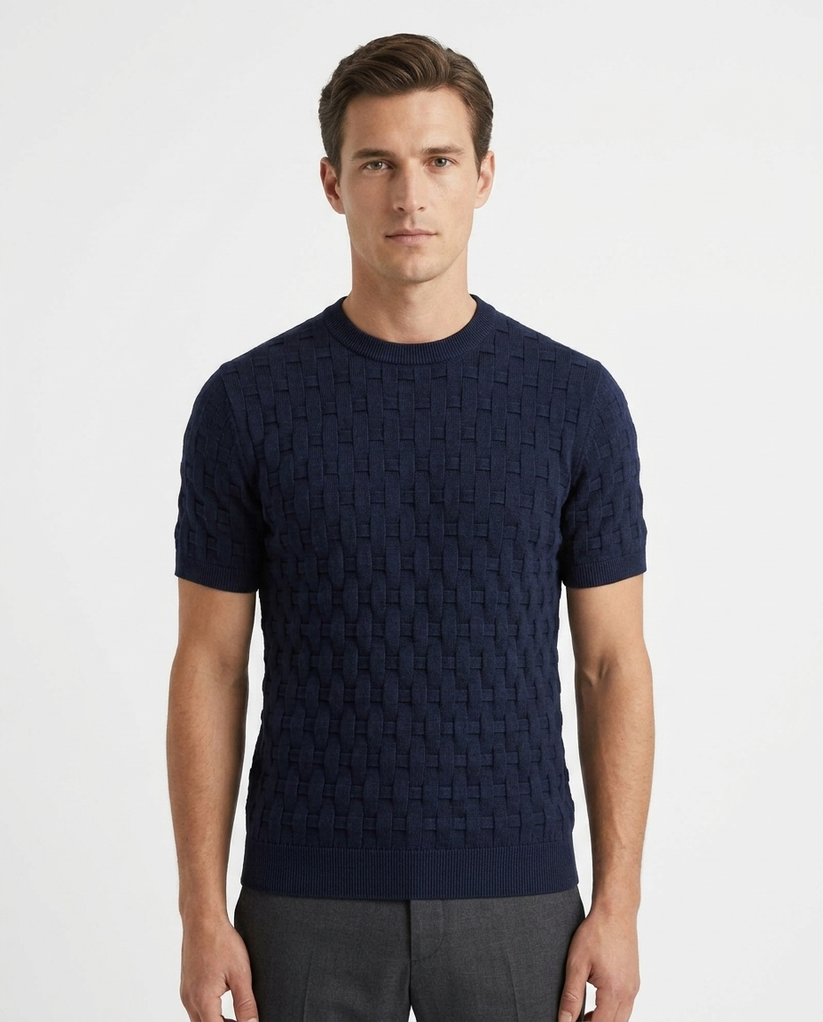 Kalidas Heritage Basket Weave Flat Knit T-Shirt – Midnight Navy