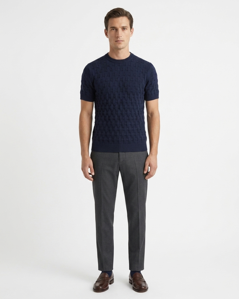 Kalidas Heritage Basket Weave Flat Knit T-Shirt – Midnight Navy