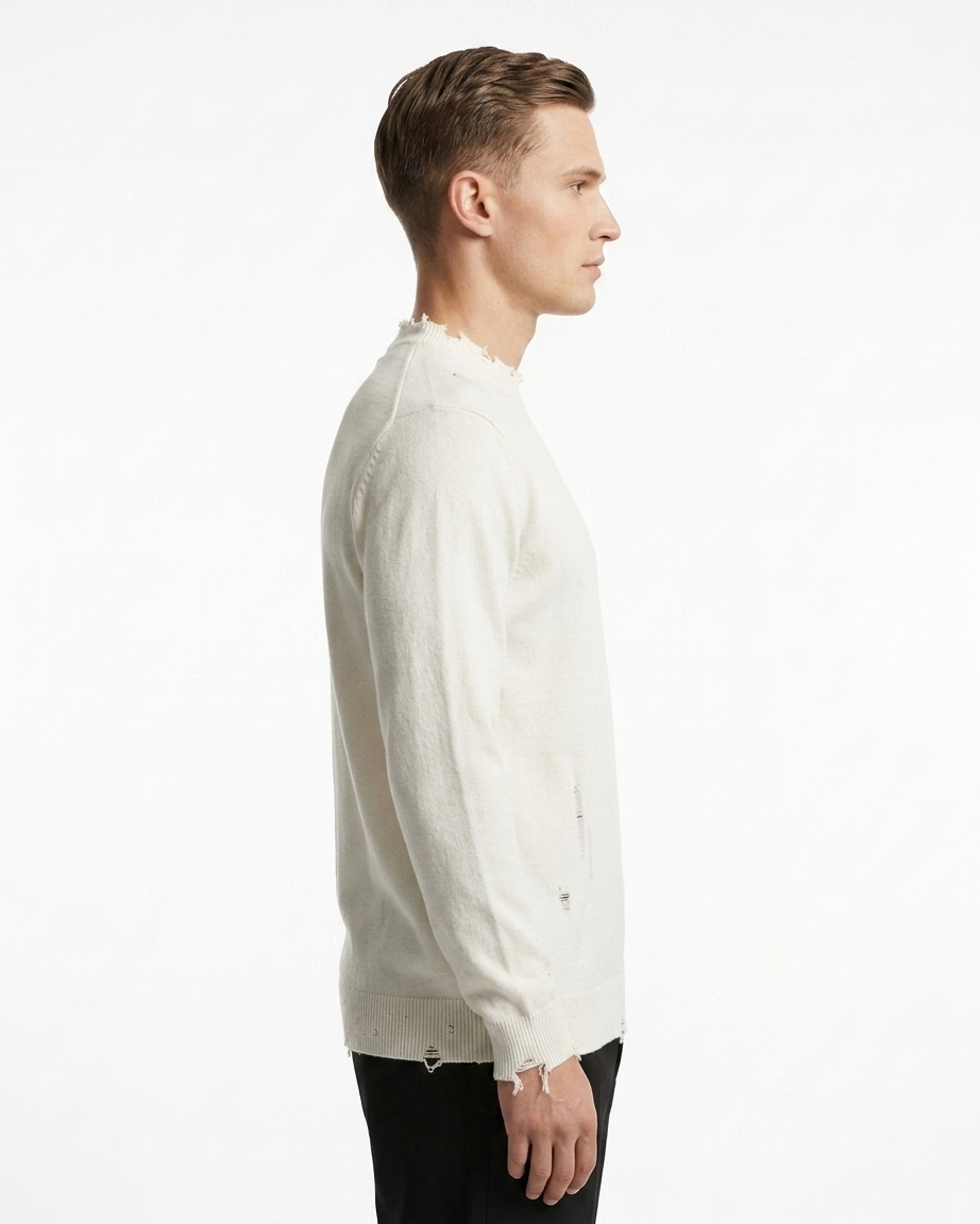 Kalidas Heritage Distressed Fine Knit Sweater – Ivory White
