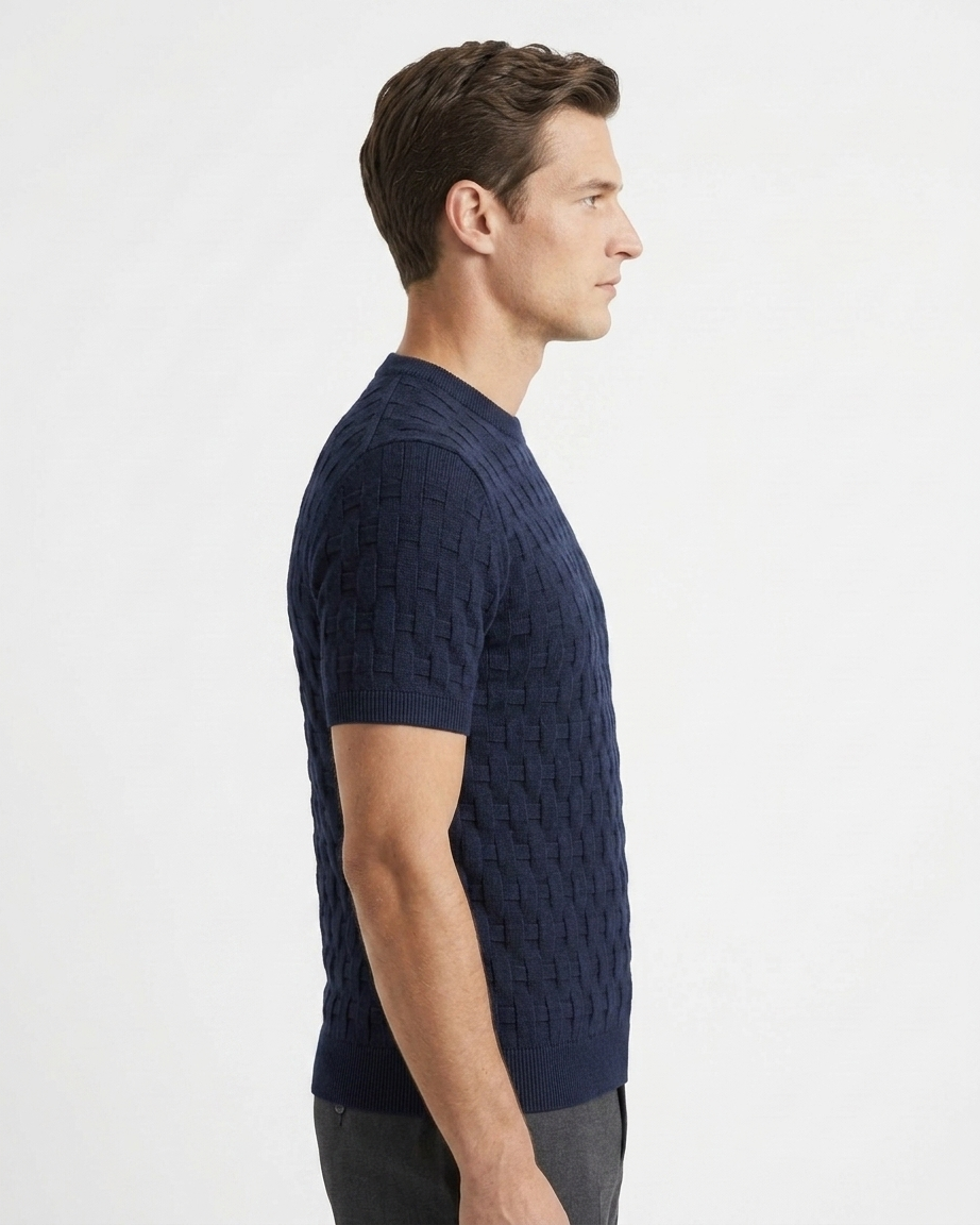 Kalidas Heritage Basket Weave Flat Knit T-Shirt – Midnight Navy
