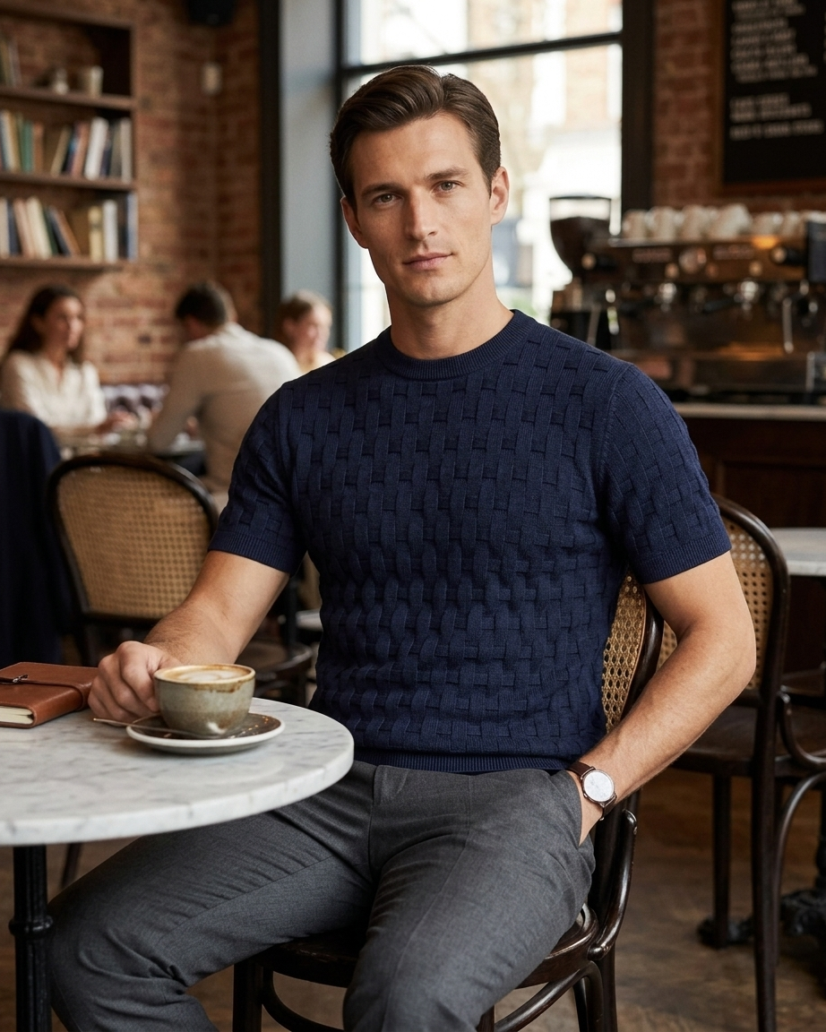 Kalidas Heritage Basket Weave Flat Knit T-Shirt – Midnight Navy