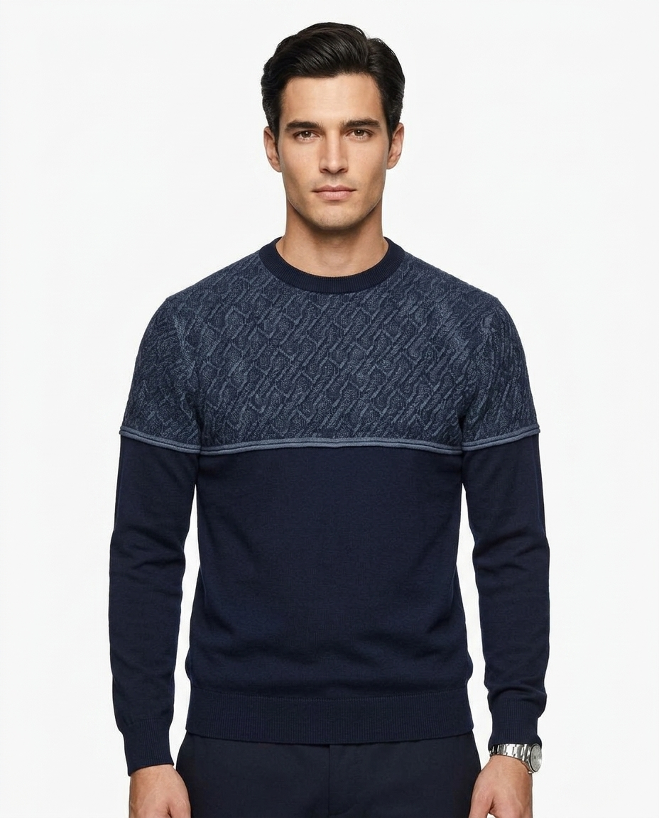 Kalidas Heritage Textured Flat Knit Sweater – Midnight Navy