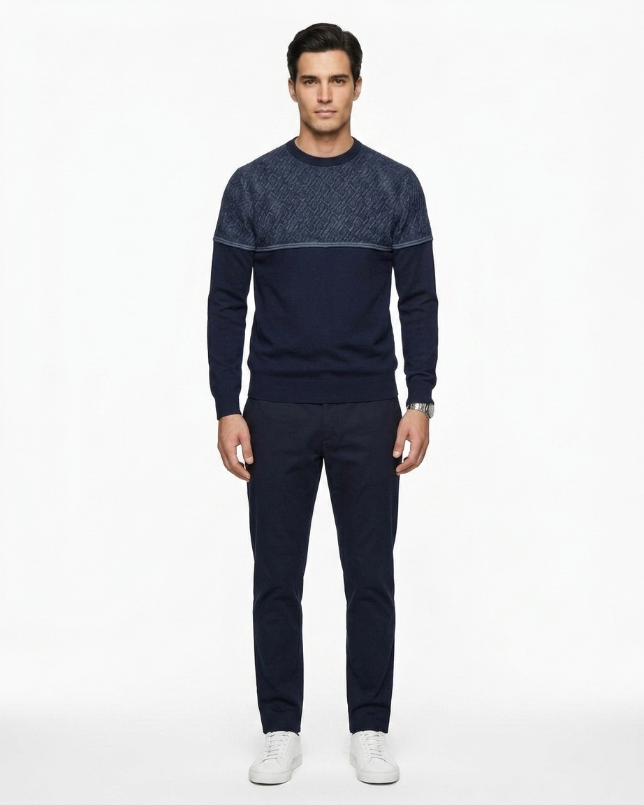 Kalidas Heritage Textured Flat Knit Sweater – Midnight Navy