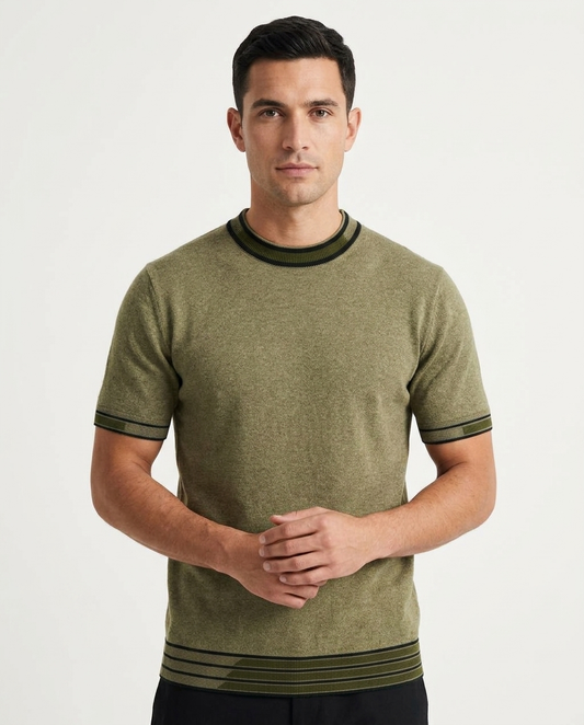 Kalidas Heritage Flat Knit Crew Neck T-Shirt – Olive Heather