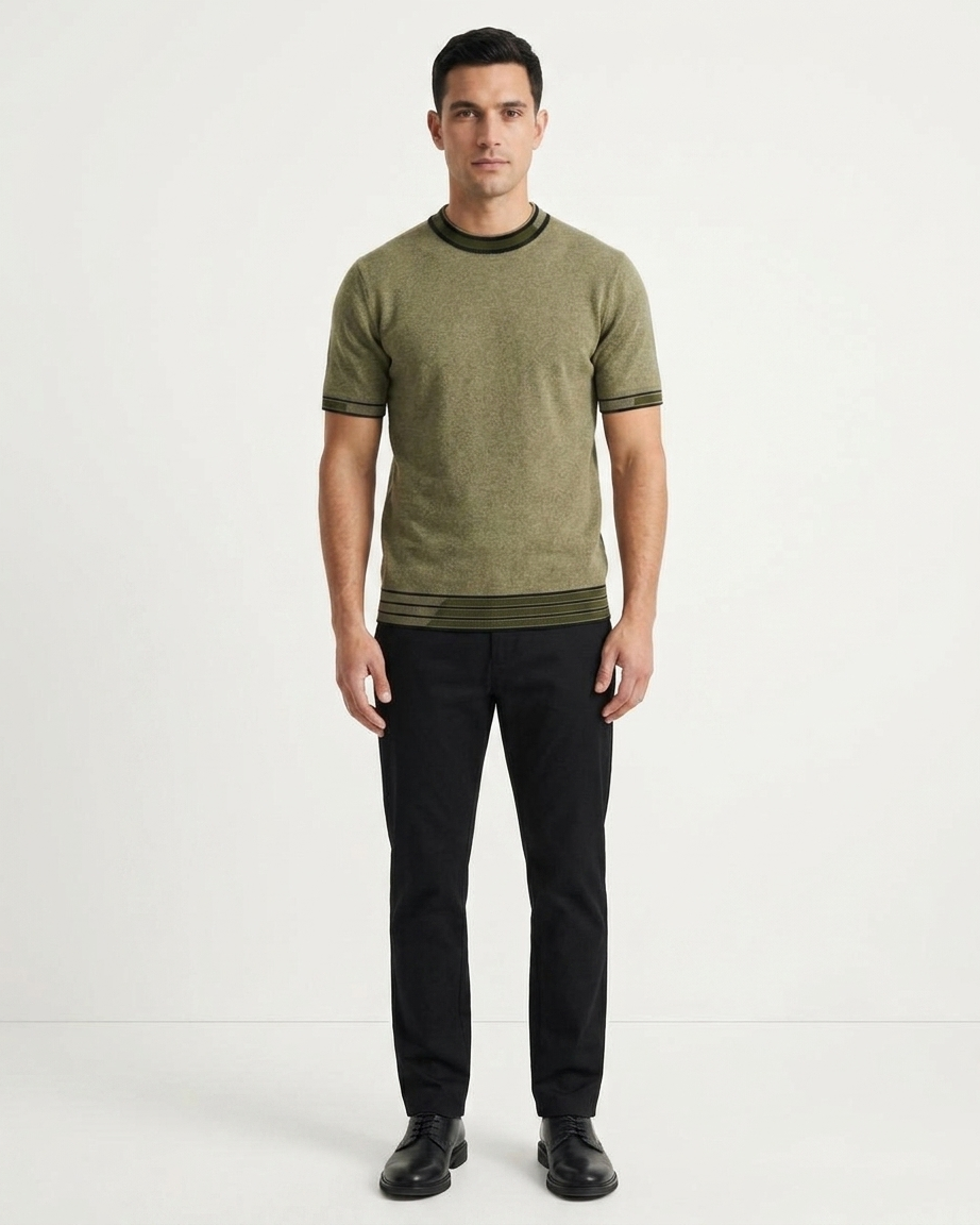Kalidas Heritage Flat Knit Crew Neck T-Shirt – Olive Heather