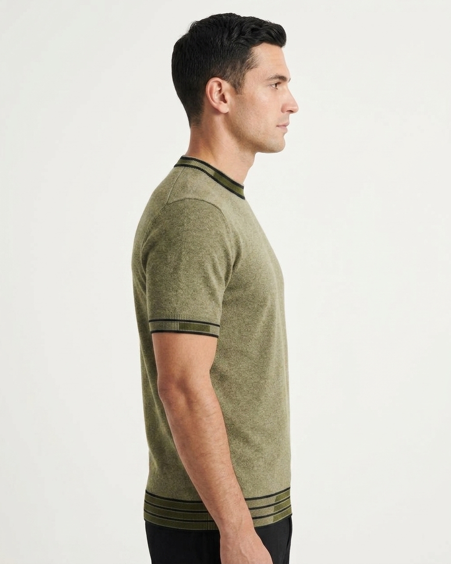 Kalidas Heritage Flat Knit Crew Neck T-Shirt – Olive Heather