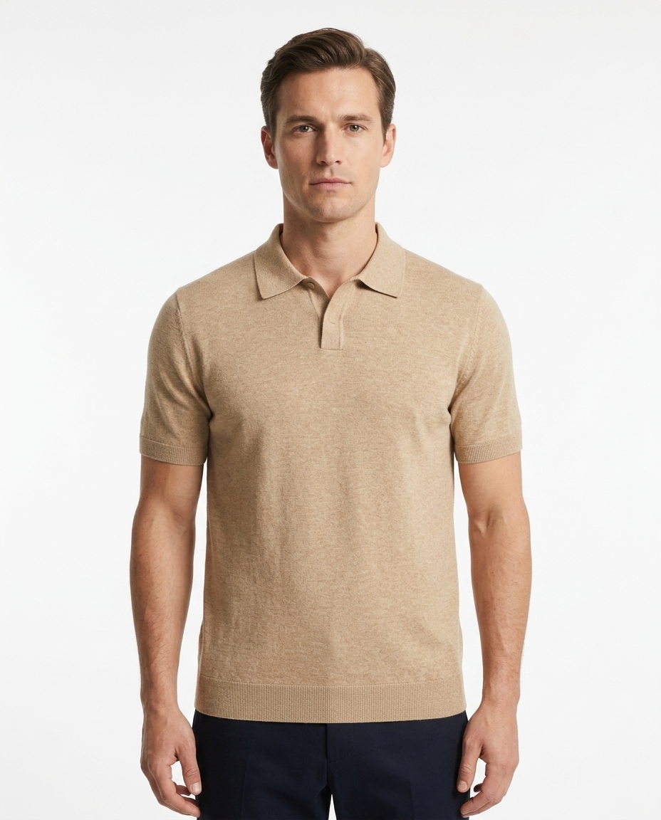 Kalidas Milano Flat Knit Polo – Sand Beige