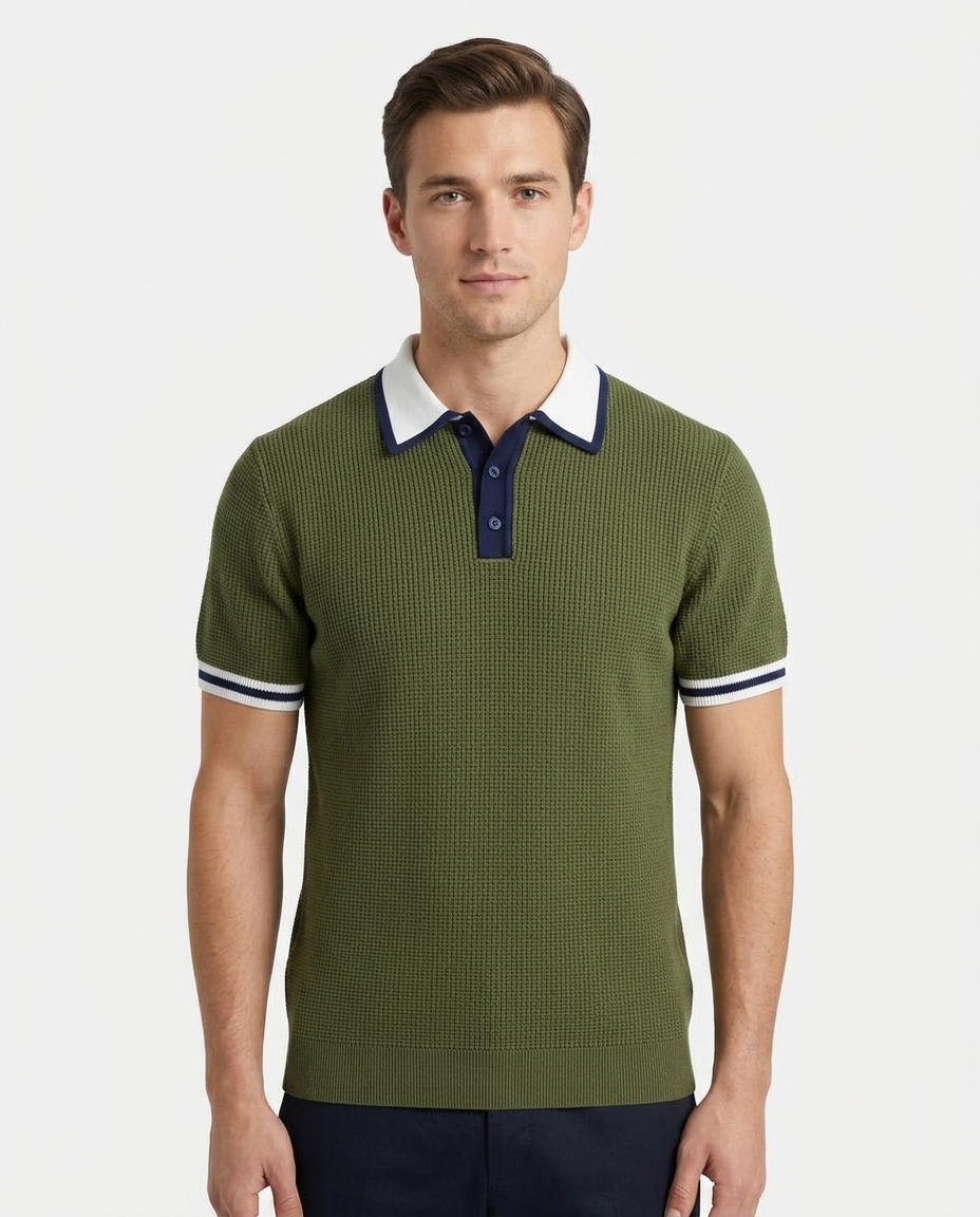 Kalidas Heritage Waffle Knit Polo – Olive Green