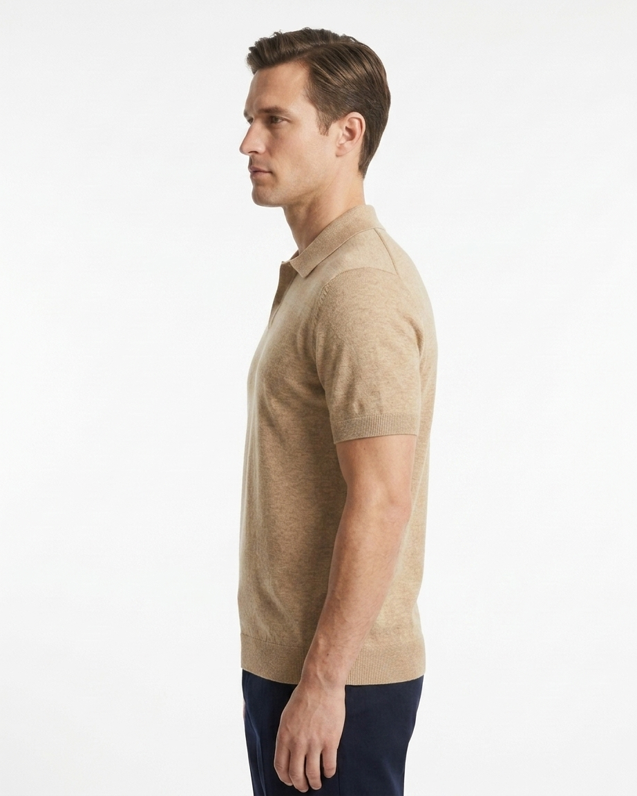 Kalidas Milano Flat Knit Polo – Sand Beige