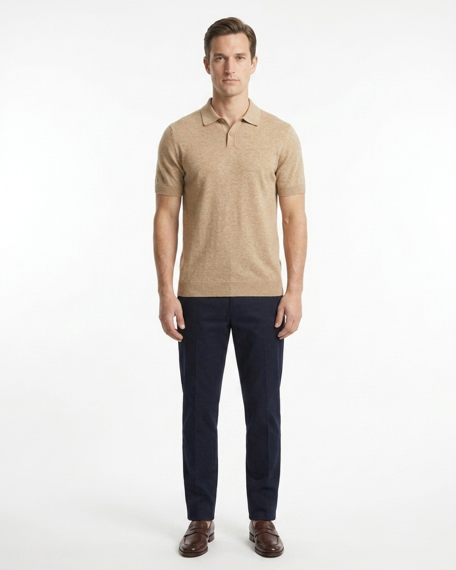 Kalidas Milano Flat Knit Polo – Sand Beige