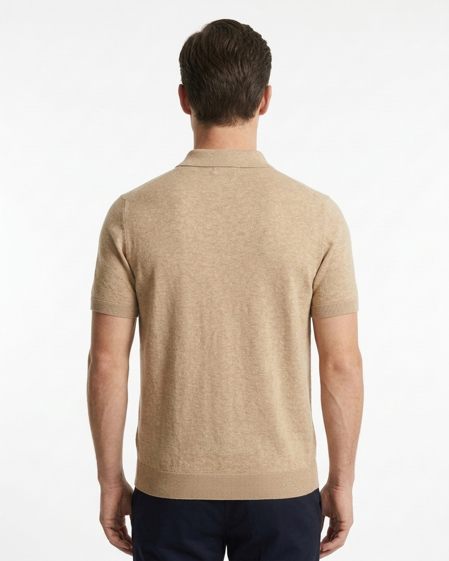 Kalidas Milano Flat Knit Polo – Sand Beige