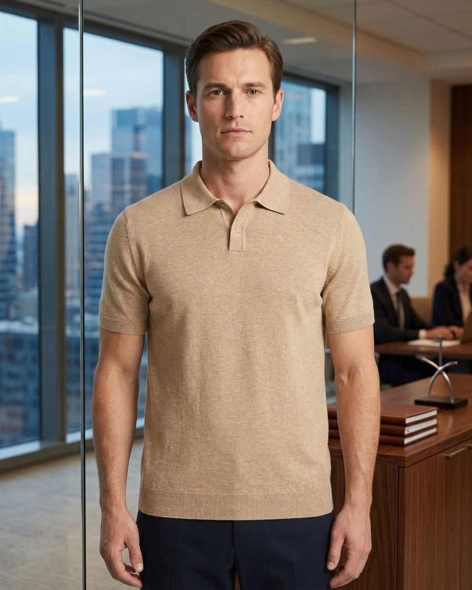 Kalidas Milano Flat Knit Polo – Sand Beige