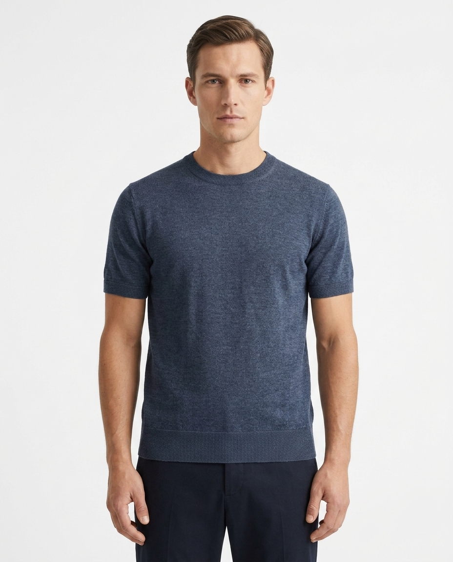Kalidas Essential Flat Knit Crew Neck T-Shirt – Slate Blue