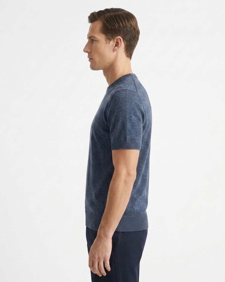 Kalidas Essential Flat Knit Crew Neck T-Shirt – Slate Blue