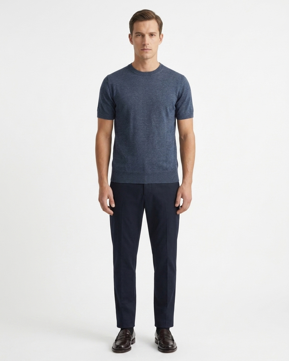 Kalidas Essential Flat Knit Crew Neck T-Shirt – Slate Blue