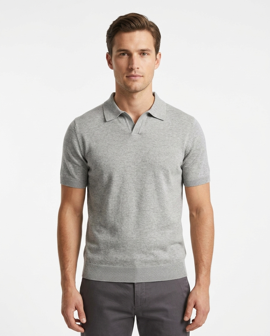 Kalidas Heritage Fine Knit Polo – Heather Grey