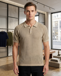 Kalidas Verona Textured Flat Knit Polo – Sand Beige
