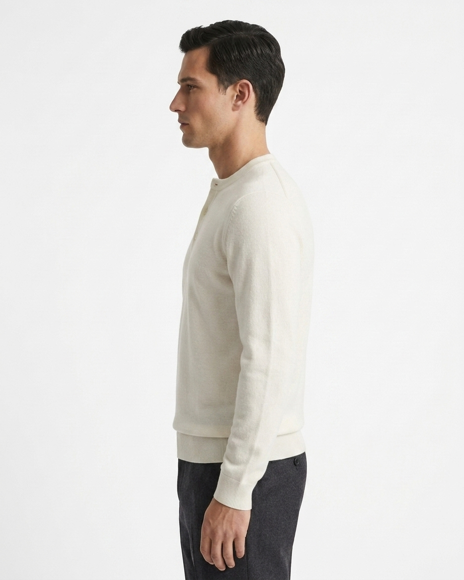 Kalidas Signature Henley Flat Knit Sweater – Ivory