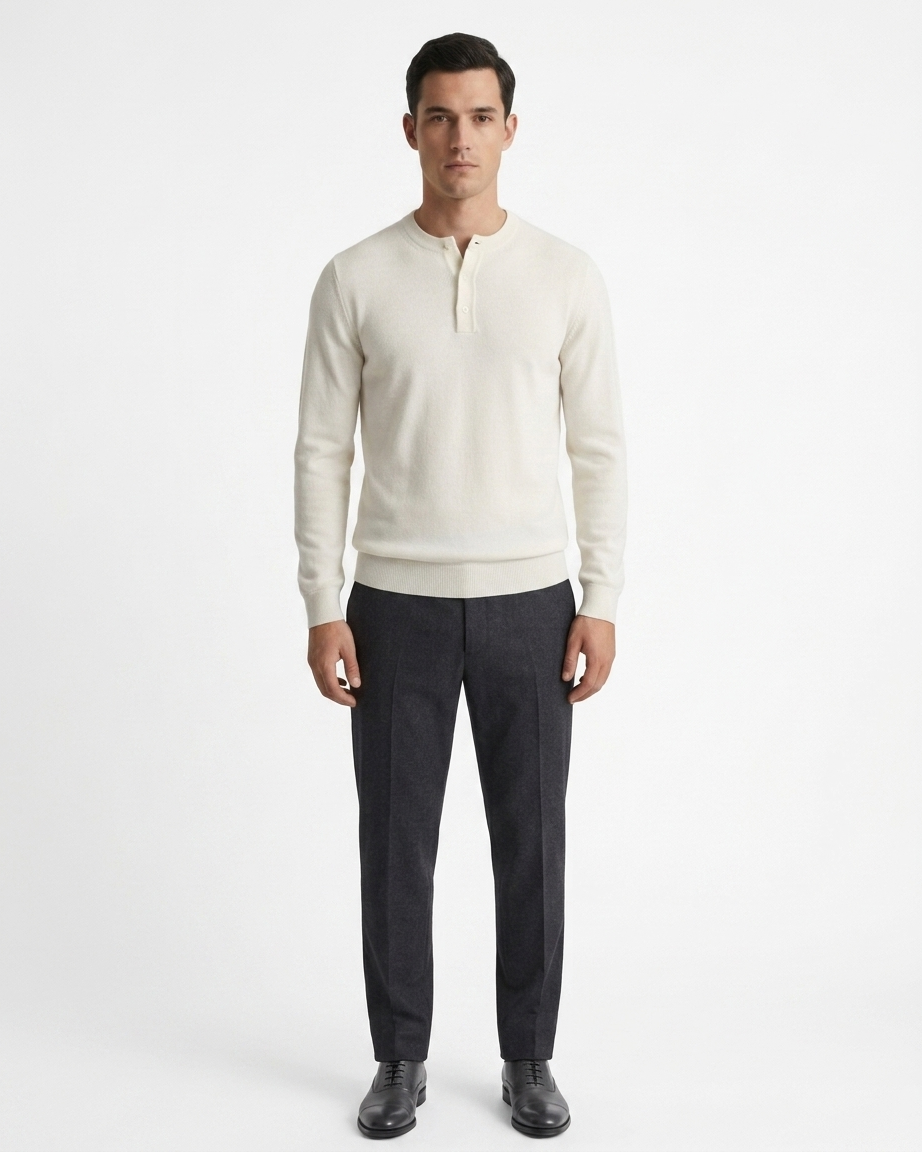 Kalidas Signature Henley Flat Knit Sweater – Ivory