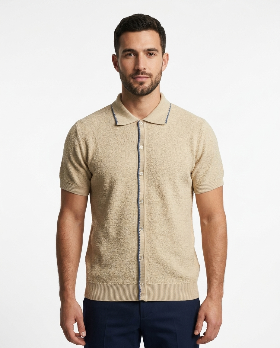 Kalidas Riviera Textured Knit Shirt – Sand Beige