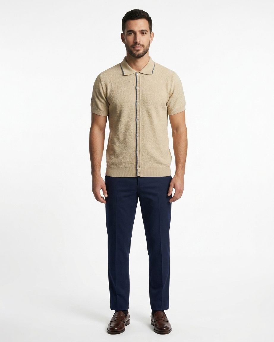 Kalidas Riviera Textured Knit Shirt – Sand Beige