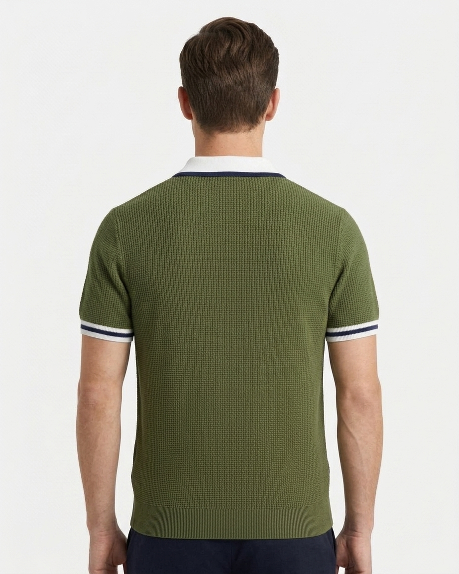Kalidas Heritage Waffle Knit Polo – Olive Green