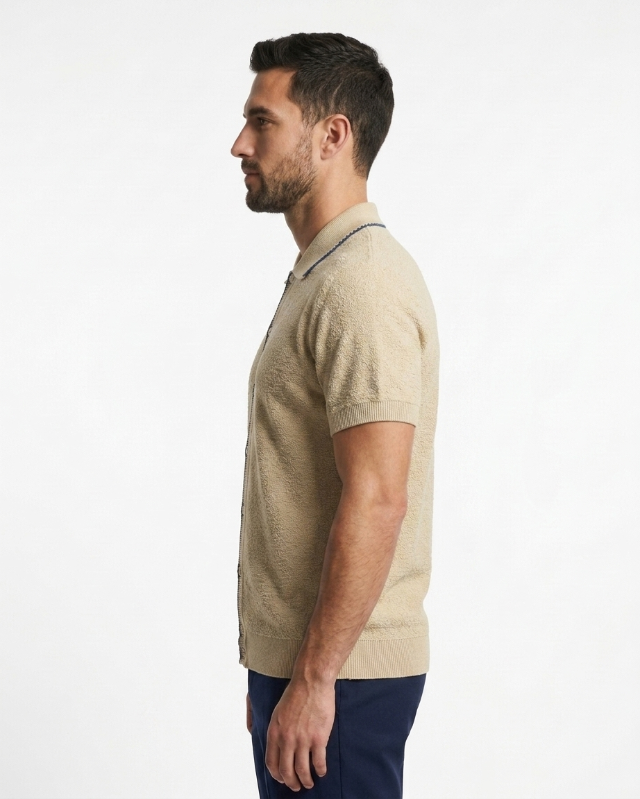 Kalidas Riviera Textured Knit Shirt – Sand Beige