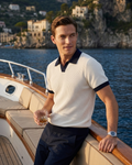 Kalidas Riviera Contrast Flat Knit Polo – Ivory & Navy