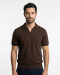 Kalidas Milano Open Collar Flat Knit Polo – Espresso Brown