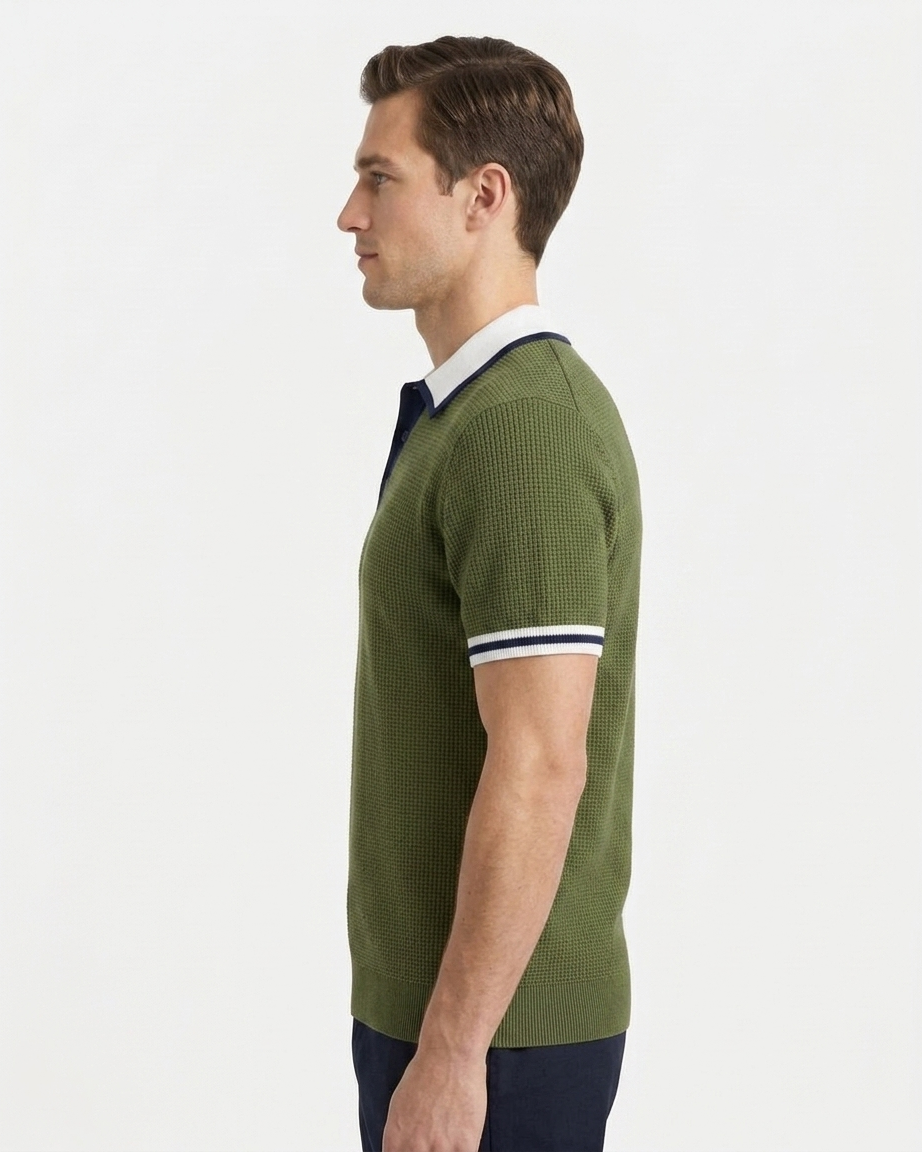 Kalidas Heritage Waffle Knit Polo – Olive Green