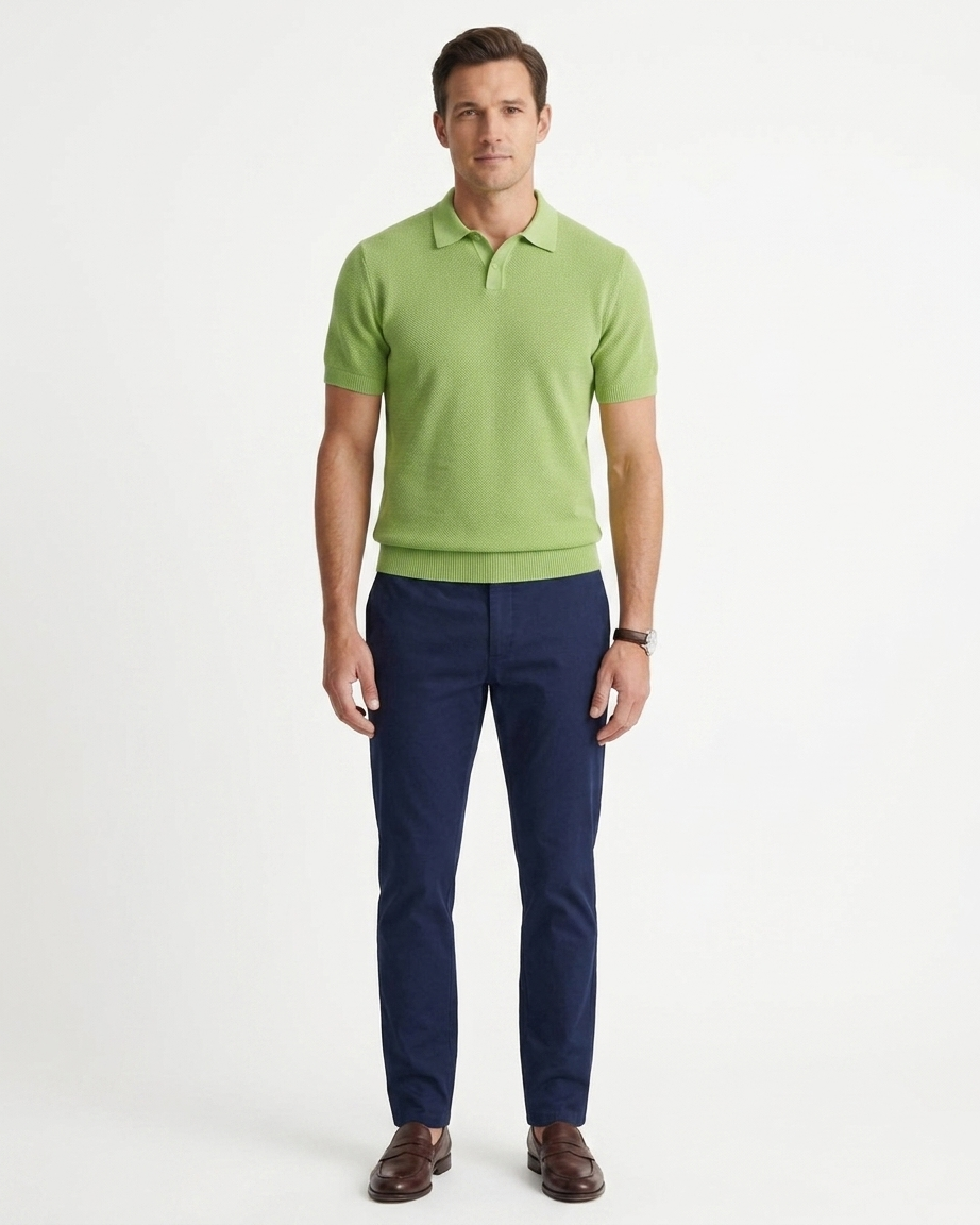 Kalidas AirMesh Flat Knit Polo – Pistachio Green