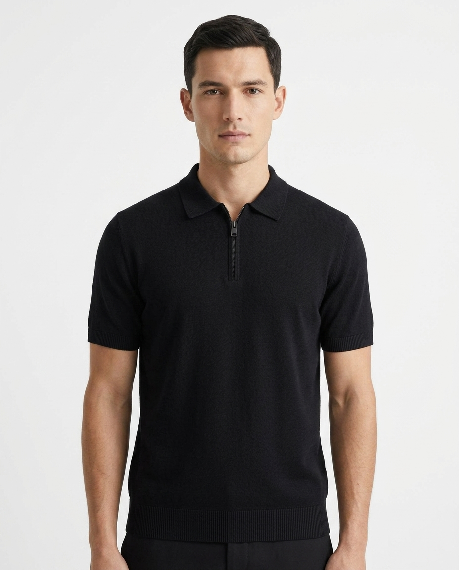 Kalidas Essential Zip Polo – Midnight Black