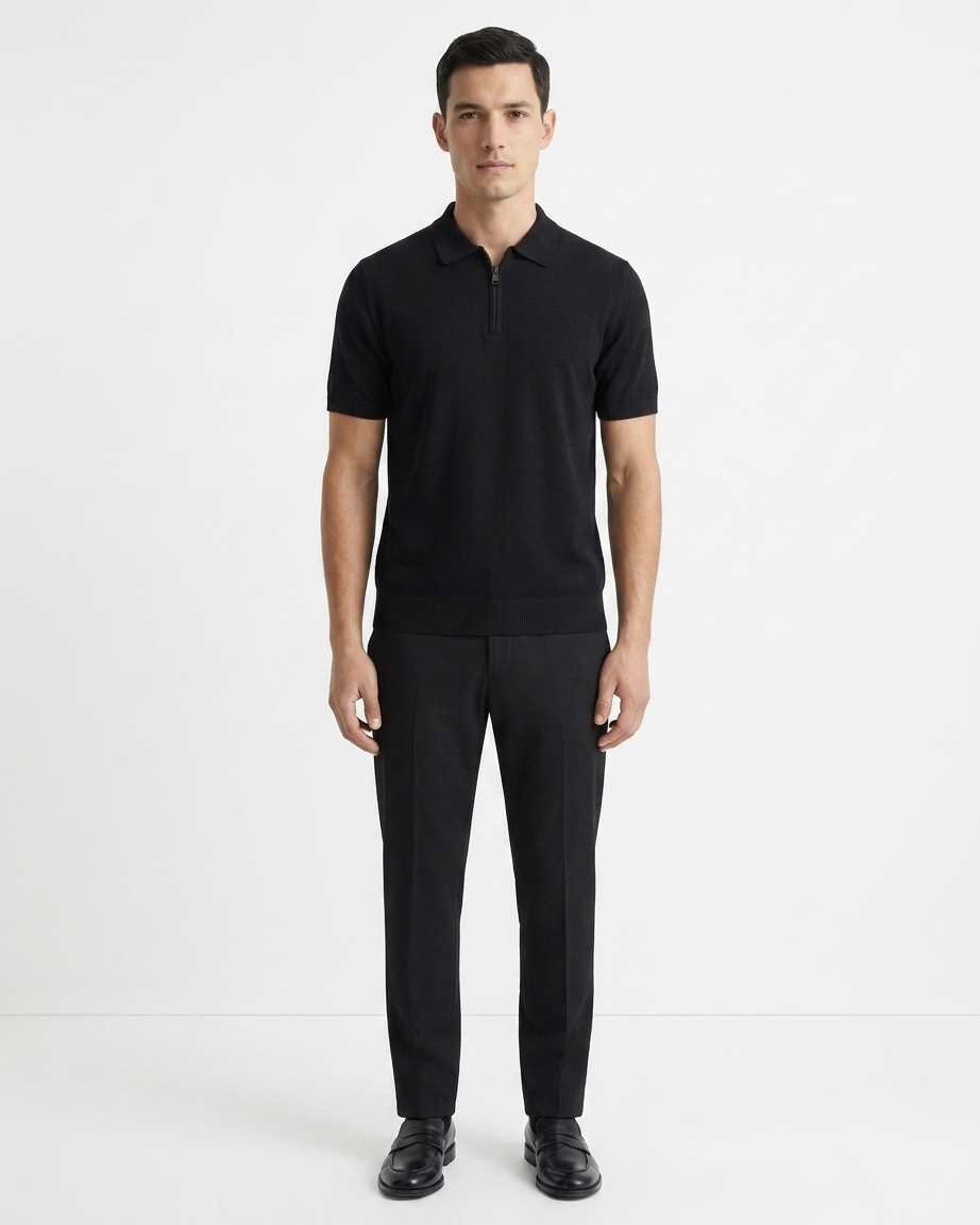 Kalidas Essential Zip Polo – Midnight Black
