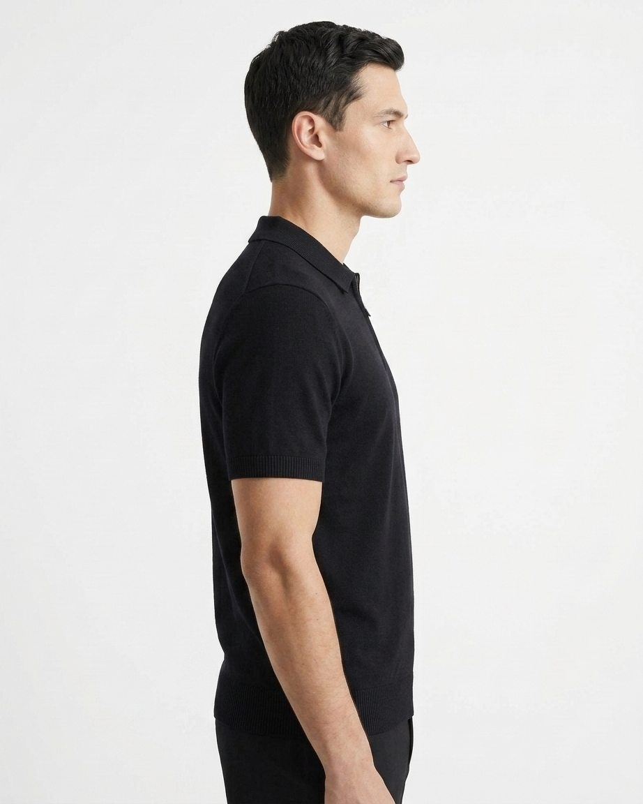 Kalidas Essential Zip Polo – Midnight Black