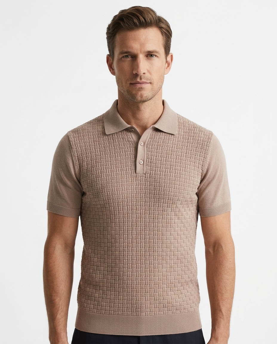Kalidas Texture Flat Knit Polo – Sand Beige
