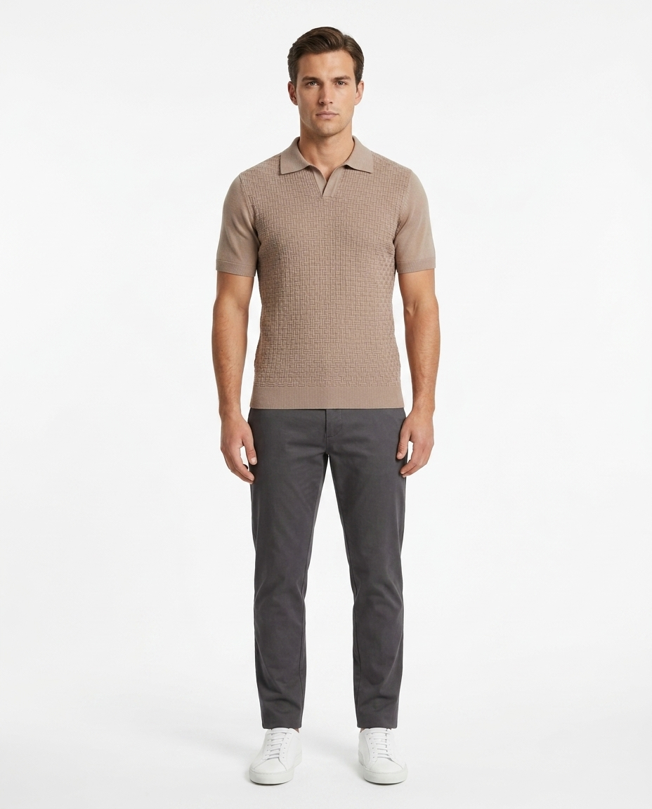 Kalidas Texture Flat Knit Polo – Sand Beige